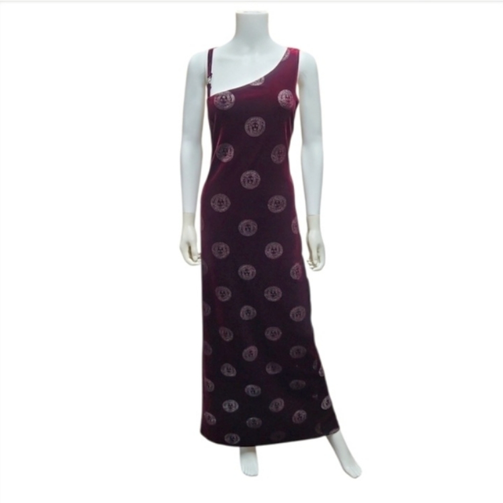 VERSACE INTENSIVE | 90s Vintage Burgundy Velvet Medusa Maxi Dress Gianni Era L